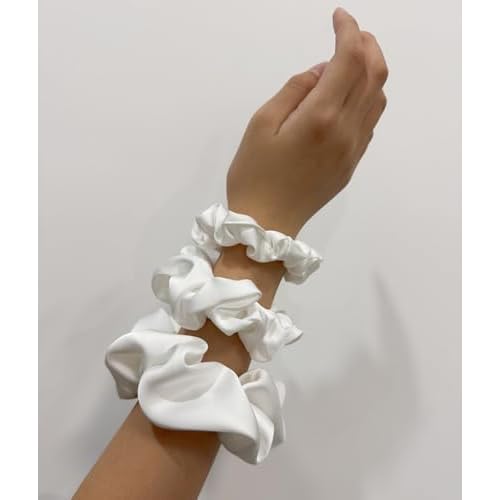 3 Pieces Satin Scrunchies Set for Hair No Crease Elastic Hair Ties for Women and Girls (White)