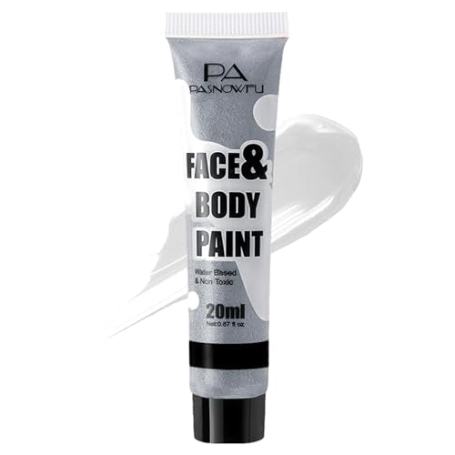 Silver Face Body Paint - Professional Water-Based Non-Toxic Body Painting for Vampire, Skeleton Halloween SFX Cosplay, Full Coverage Washable Cream for Costume Party Theater