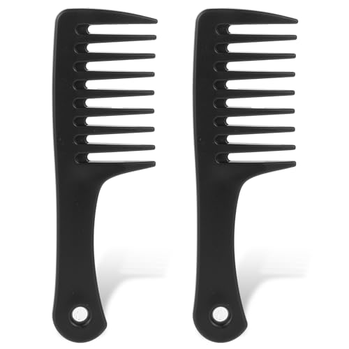 Wide Tooth Comb 2 Pack - Portable Travel Detangling Comb for Curly, Long & Wet Hair
