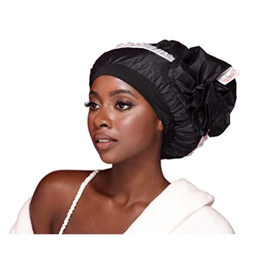 Luxury Waterproof Shower Cap - Innovative Open-Ended Design - Black
