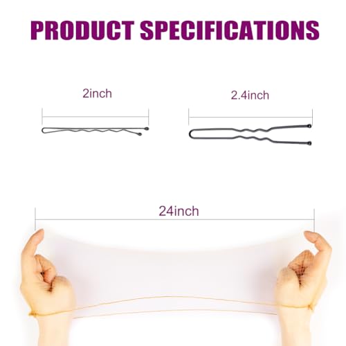 120PCS Elastic Hair Net Set for Food Service Workers 20pcs 24inch Invisible Hair Nets for Men Women Buns,50pcs U-Shaped Hair Pins 50pcs Bobby Pins for Bun Maker, 24inch,Black