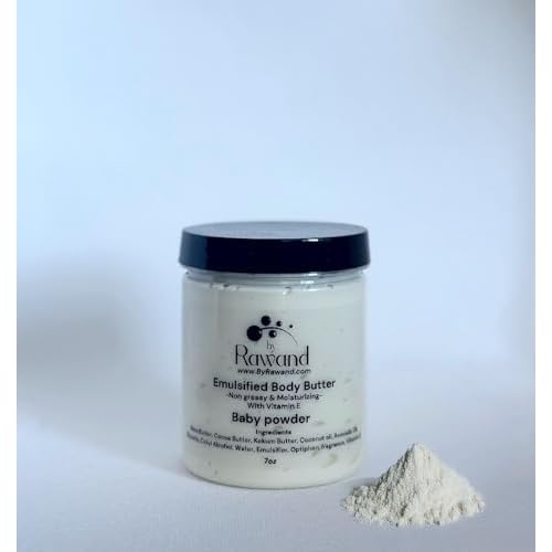 Handmade baby powder Body buttercream with Shea & Cocoa butter based with natural oils & Hyaluronic Acid - non greasy, moisturizing (White (Baby Powder))
