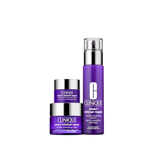 Clinique Smart Skin School Supplies: Smooth + Renew Lab Gift Set | Smart Clinical Repair Wrinkle Correcting Cream, Face Serum + Eye Cream | Anti-Aging + Hydrating | Includes 3 Travel Size Pieces