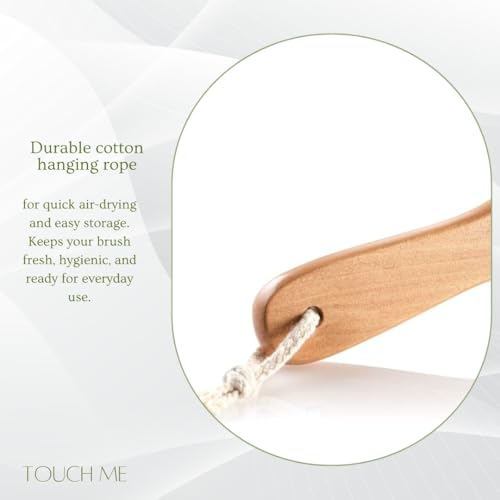 100% Natural Boar Bristle Body Brush with Contoured Wooden Handle for Dry Brushing Exfoliating Wooden Shower Brush for Smooth Glowing Skin by Touch Me