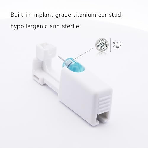 limerencia Ear Piercing Kit Titanium G23, Disposable Ear Piercing Gun Kit with F136 Medical Grade Titanium 4mm Cubic Zirconia Stud, At Home Self Ear Piercer Kit with Alcohol Pads