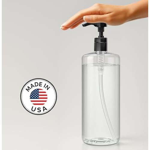 Bar5F Pump Bottle 32-Ounce 1-Liter Empty for Shampoo Conditioner Body Wash Lotion BPA-Free Crystal-Clear (Pack of 1)