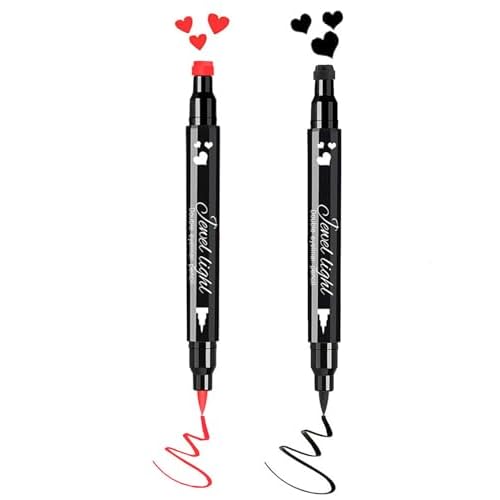 Go Ho 2 PCS Waterproof Liquid Eyeliner Stamps,Double-side Black&Red Smudge-proof Eye Liner,Heart Stamp Eyeliner for Halloween Costumes Makeup,Long-lasting Love Tattoo Tools for Valentines Day