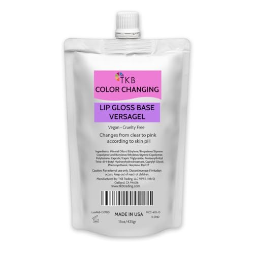 TKB Color Changing Versagel Lip Gloss Base| Clear to Pink| Vegan, Cruelty-Free, Long-Lasting| DIY Customizable with Pigments, Glitters| Made in USA (15 Ounce (Pack of 1))