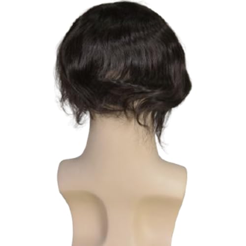 Swiss Full Lace Men's Toupee 100% European Virgin Human Hair 6" Straight Hair 120-130% Medium Density (Natural Black Color)