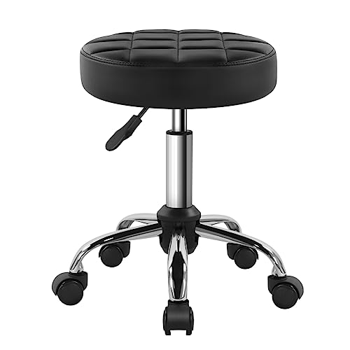 Black Classic Swivel Stool with Wheel for Salon Work Home SPA Shop Height-Adjustable and Cost-Effective Rolling Stool Chair Small