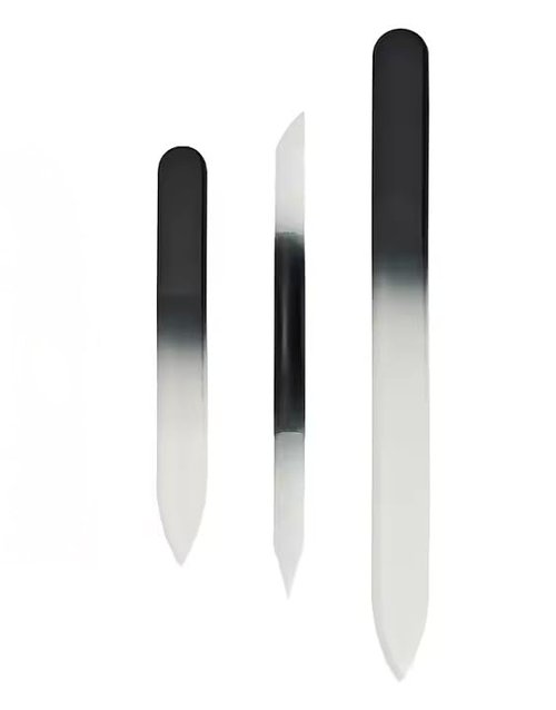 Professional Glass Nail File Set, 3-Piece Crystal Files with Case. Glass Nail File Set Includes a Nail File, Cuticle Pusher, and Nail Buffer, Manicure Tools, Black Gradient