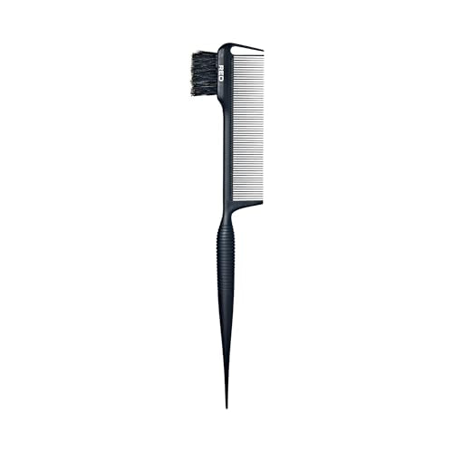 RED by Kiss Carbon Fiber Edge Brush + Parting Comb, 3 in 1 Styling Tool, High Heat Resistance, 100% Boar Bristles Hairbrush & Sectioning Tail, Comfort Grip for All Hair Types (Rat Tail)