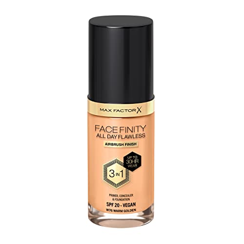 Max Factor Facefinity 3-in-1 All Day Flawless Liquid Foundation, SPF 20-76 Warm Golden, 30 ml