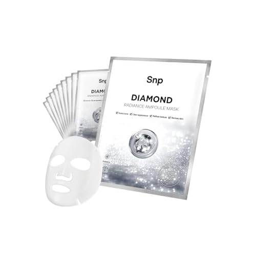 SNP 100% Diamond + 1000mg Hyaluronic Acid Sheet Mask | Tightening, Hydrating, and Nourishing with Real Diamonds for All Oily Skin Types | Korean Face Mask Skincare | Facial Moisturizing | 10 Sheets