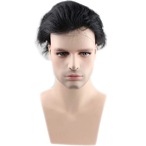 Toupee for Men 100% European Human Hair Swiss Lace Front Natural Hairline Hair Pieces 0.08mm Thin Skin PU V-looped Men's Hair Replacement System 8x10 Inches 1B Off Black Color