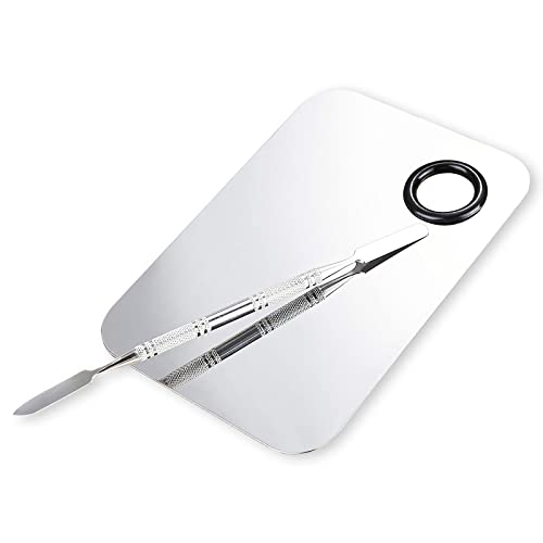 Makeup Mixing Palette, Upgrad Stainless Steel Metal Mixing Tray with Spatula Artist Tool for Mixing Foundation Nail-Art