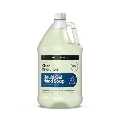 Clean Revolution Liquid Gel Hand Soap, Silky Rich Liquid, Quick Lather, Fast Rinsing, (Fragrance Free) 128 Fl Oz