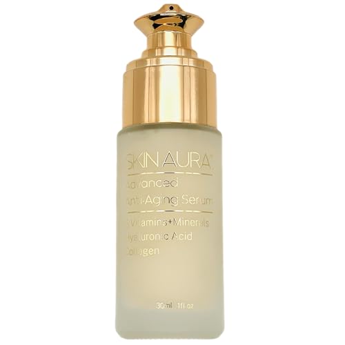 SKIN AURA¢â Advanced Anti-Aging Serum | All-In-One Sensitive Formula for Wrinkles, Fine Lines & Age Spots | Plant Derivative with Hyaluronic Acid, Collagen Peptides, 5 Vitamins + Minerals - 30ml (1oz)
