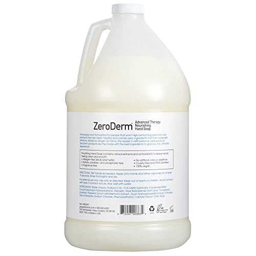 Ginger Lily Farms Botanicals ZeroDerm Advanced Therapy Nourishing Liquid Hand Soap Refill, 100% Vegan & Cruelty Free, Fragrance Free, 1 Gallon (Pack of 4)