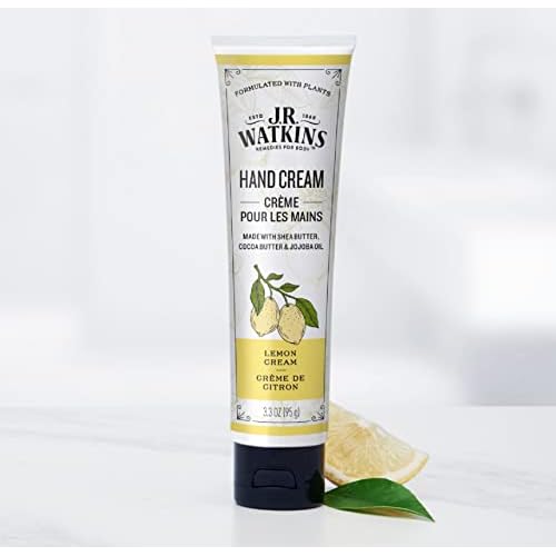 J.R. Watkins Natural Moisturizing Hand Cream, Hydrating Hand Moisturizer with Shea Butter, Cocoa Butter, and Avocado Oil, Cruelty Free, 3.3oz, Lemon Cream, 3 Pack