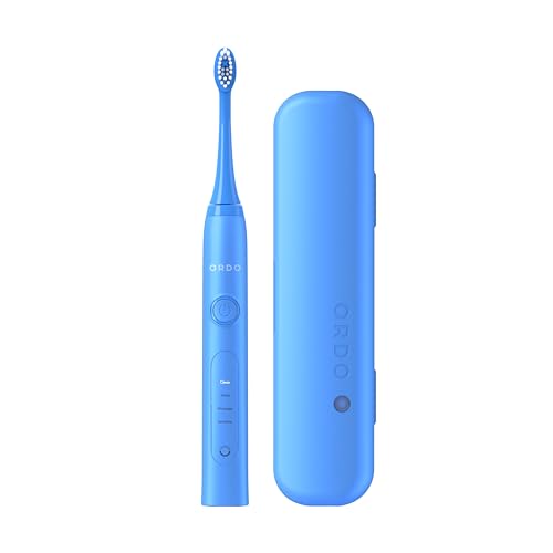 ORDO Sonic+ Electric Toothbrush with Case, Sonic Toothbrushes for Adults, Charging Travel Case, 4 Brushing Modes, Fast Rechargeable Battery, Silicone Polishing, USB Charger, Arctic Blue