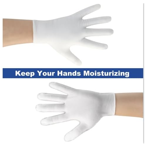 3 Pairs White Cotton Gloves, Premium Cotton Gloves for Dry Hands Sleeping, White Gloves for Moisturizing Hands Women and Men, Cloth Gloves for Eczema, Spa Glove for Lotion Overnight by Htaexpu