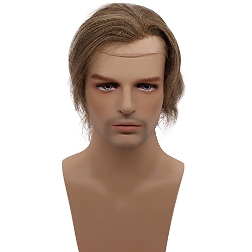 Men toupee Swiss Lace Front Natural Hairline with PU Skin V-looped European Human Hair Replacement System for Man Wigs 8x10 Inches Medium Density Hairpiece (#18 Dark Blonde Brown Color)