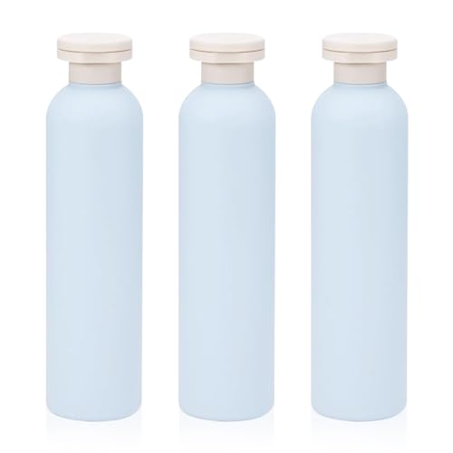 3Pcs 8.8oz Flip Top Squeeze Bottles,Reusable and Refillable Leak Proof Travel Bottles,For Lotions,Facial Creams,Shampoos,Hair Conditioner (Blue)