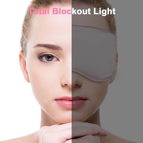 Sleep mask w/Cooling Gel Eye Mask, 2Packs Heated Eye Mask for Sleeping, Reusable Ice Silk Blackout Eye Cover Sleeping Mask for Travel, Home, Office, Yoga, Stocking Stuffers (Black+Pink)