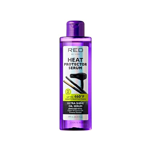 Red by Kiss Heat Protector Hair Styling Serum, Thermal Protection Ultra Shine Oil Serum, Protects Hair form Heat Damage, Anti Frizz Strengthening Hydrating (6 Fl Oz)
