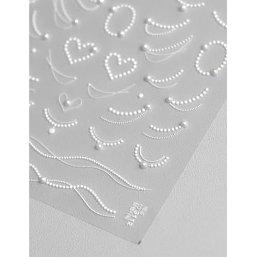Rhinestones Pearls Nail Stickers 5D Embossed ? Premium Salon-Quality Nail Charm Accessories, Easy Application & Self-Adhesive Pearl Chains for DIY Manicure, Nail Art, Press on, Home or Salon Use