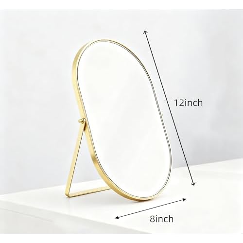 Feyarl Champagne Gold Oval Vanity Mirror 12x8 Inch Vertical Tabletop Makeup Mirror Decorative Standing Cosmetic Mirror for Bedroom Bathroom Desk Dresser