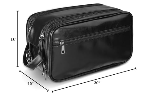BNSPOCKET Personalized Leather Travel Toiletry Bag for Men, Large Travel Bathroom Shaving Dopp Kit, Large Cosmetic Bag Waterproof