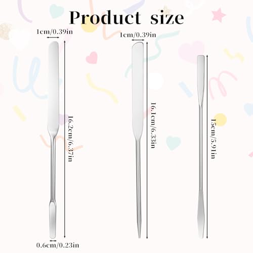 3 pcs Makeup Spatula Foundation Spatula, Stainless Steel Facial Beauty Spatula, Tiny Makeup Palette Mixer Face Cream Applicator Cosmetic Mixing Tool for Even Application Foundation Double Edged