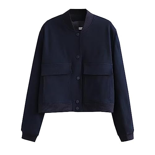 SCUSTY Women's Button Down Bomber Jacket Drop Shoulder Short Cropped Coat Outwear