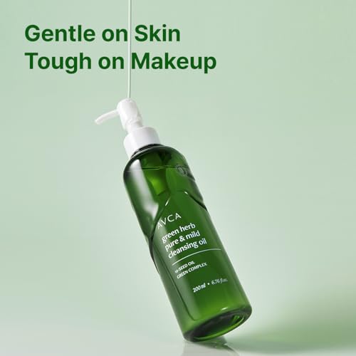 AVCA Green Herb Blackhead Cleansing Oil ? Makeup & Blackhead Remover, Plant-Based Oils with Vitamin E & Squalane, Lightweight Pore Cleanser, Korean Skincare for Normal/Oily Skin, 6.76 fl oz (200 mL)