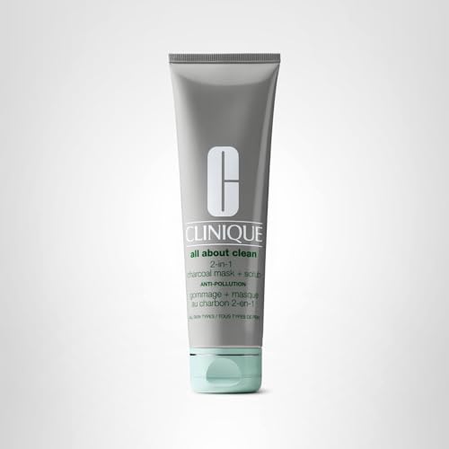 Clinique All About Clean 2-in-1 Charcoal Mask + Clay-Based Scrub, Cleansing Face Mask + Exfoliating Face Scrub For All Skin Types | Exfoliating + Refining, 3.4 Ounce
