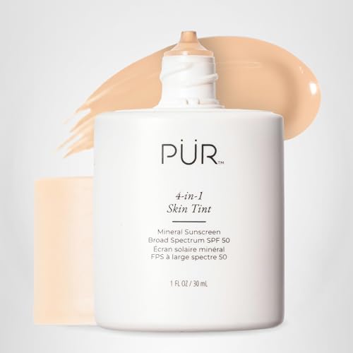 PÜR Tinted Sunscreen for Face, 4-in-1 Skin Tint - Broad Spectrum Mineral Sunscreen, SPF 50 - Tinted Facial Moisturizer, Primer & Foundation for Sun Protection - Lightweight, Buildable Coverage – Bone