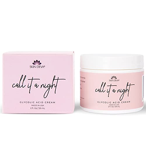 Skin Deva Glycolic Acid Cream Exfoliates Skin During Sleep - Brightens, Corrects Dark Spots & Shadows, Evens Skin Tone, Reduces Pores. Natural Glycolic, Kojic, Salicylic Acid, Niacinamide, Retinol, Arbutin
