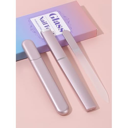 Glass Nail File and Buffer with Case, Crystal Fingernail Files for Natural Nails Nano Nail Shiner Polisher Care Kit for Travel Salon Stocking Stuffers for Women Girl Wife Gifts-Rose Gold