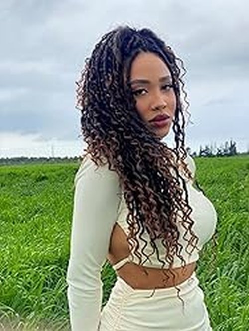 8 Packs Goddess Faux Locs Crochet Hair for Black Women, Long Goddess Locs Crochet Hair, Boho Style Locs, River Hair with Curly Ends (22Inch, 1B#, 8Packs)