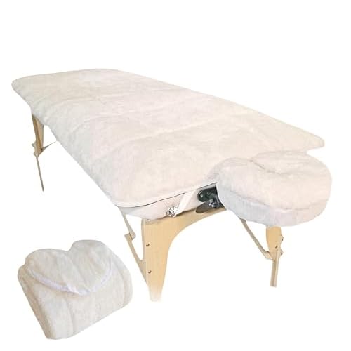Fleece Massage Tables Cover Set 31"x72", Cozy Quilted Massage Bed Topper, Includes Pad & Face Cradle Cover, Natural, Hypoallergenic, Skin-friendly ? Ideal for Spa, Physical Therapy, Home Massage
