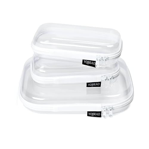 3 Pack Clear Hard Shell Zipper Case - Clear Waterproof Cosmetic Bag with Zipper, Kid's Toy Storage Organizer Bins, Charging Cables, creative journaling, painting brushes, Threads,Sketch Supplies