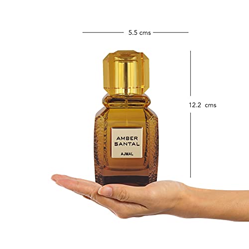 Ajmal Amber Santal Eau de Parfum 3.4 oz / 100 ml ? Unisex Spicy, Woody & Ambery Fragrance with Sandalwood, Incense & Nutmeg | Long-Lasting Luxury from Dubai