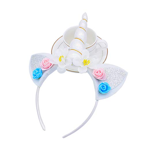 5PCS Glitter Unicorn Horn Headband, Flower Ears Unicorn Headbands for Girls, Birthday Unicorn Party Supplies, Cosplay Costume