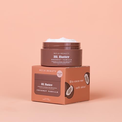 NCLA - Hi Butter, Natural Shea Body Butter | Nourish, Soften, Hydrate Skin | Shea, Mango + Cocoa Butters, Vitamin C | Vegan, Cruelty-Free, Clean Skincare (Coconut Vanilla; 100 mL | 3.34 fl oz)