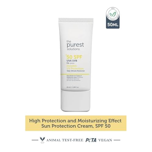 The Purest Solutions Invisible UV Protection (Daily Intensive Moisturizer SPF 50+) - Hyaluronic Acid & Shea Butter for Daily Hydration - Sunscreen - Anti-Aging Care - All Skin Types (1.69 fl. oz)