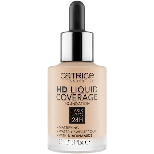 Catrice | HD Liquid Coverage Foundation | 24H Wear, Matte Finish, High Coverage, Waterproof Formula with Niacinamide | Vegan & Cruelty Free (010 | Light Beige)