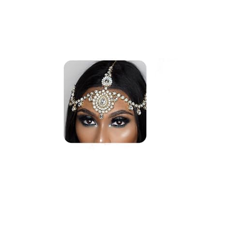 YERTTER Wedding Gold Rhinestone Head Chain With Clip Jewelry Forehead Tassel Fringe Headband Headpiece Crystal Chain Headband Hair Accessories for Women Brides Prom Costume(Gold 2)