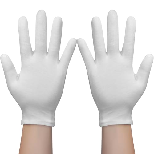 4 Pairs White Gloves, Breathable Cotton Gloves for Dry Hands Sleeping, Reusable White Cotton Gloves for Eczema SPA and Moisturizing Overnight, Washable Work Gloves for Women and Men